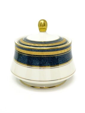 Vintage Mikasa Imperial Lapis Grande Ivory Porcelain Covered Sugar Bowl Dish EUC